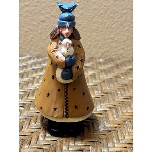 1998 Williraye Studio Person in Long Coat with Snowman & Bird Figurine #2229